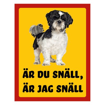 Röd/gul hundskylt, Shi-tzu hundskyltar, hundskyltar 175x225 mm