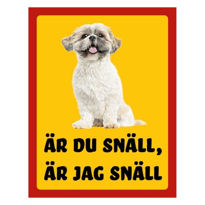 Röd/gul hundskylt, Shi-tzu hundskyltar, hundskyltar 175x225 mm