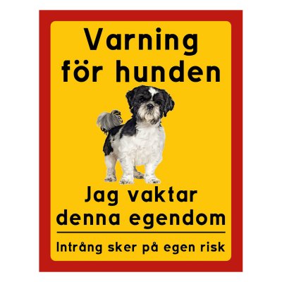 Röd/gul hundskylt, Shi-tzu hundskyltar, hundskyltar 175x225 mm