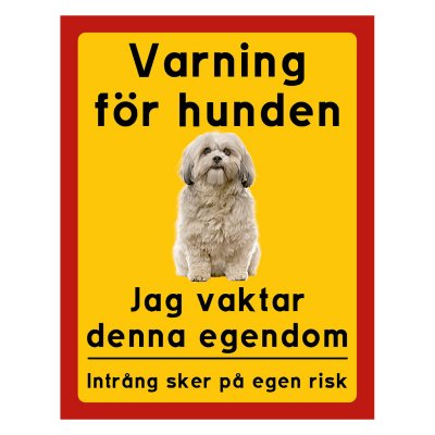 Röd/gul hundskylt, Shi-tzu hundskyltar, hundskyltar 175x225 mm