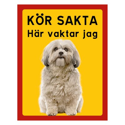 Röd/gul hundskylt, Shi-tzu hundskyltar, hundskyltar 175x225 mm