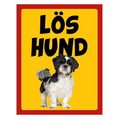 Röd/gul hundskylt, Shi-tzu hundskyltar, hundskyltar 175x225 mm