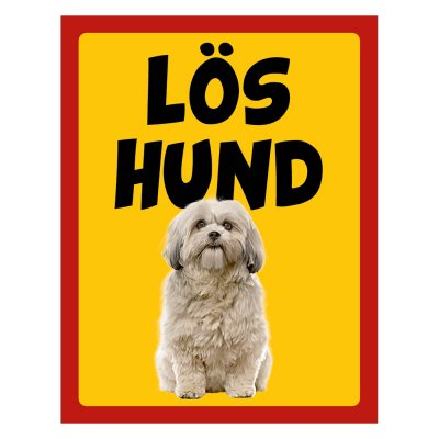 Röd/gul hundskylt, Shi-tzu hundskyltar, hundskyltar 175x225 mm