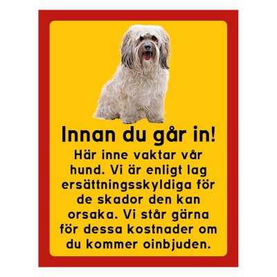 Röd/gul hundskylt, Shi-tzu hundskyltar, hundskyltar 175x225 mm