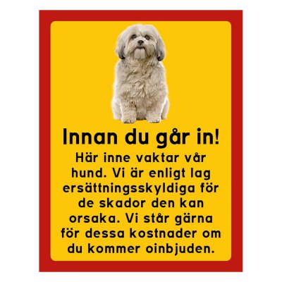 Röd/gul hundskylt, Shi-tzu hundskyltar, hundskyltar 175x225 mm