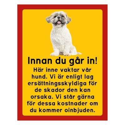 Röd/gul hundskylt, Shi-tzu hundskyltar, hundskyltar 175x225 mm