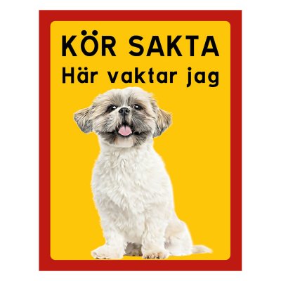 Röd/gul hundskylt, Shi-tzu hundskyltar, hundskyltar 175x225 mm