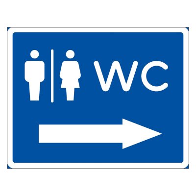 WC skylt blå/vit med pil höger