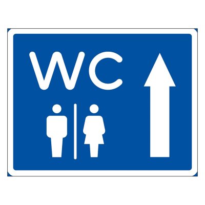WC skylt blå/vit med pil upp