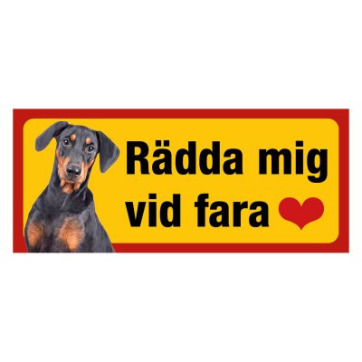 Dobermann gul/röda hundskyltar - liggande