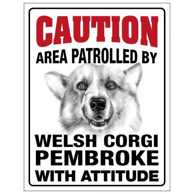 Welsh corgi pembroke skylt här vaktar jag caution varning hund attityd attitude