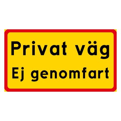 Privat väg, flera alternativ, gul/röd skylt
