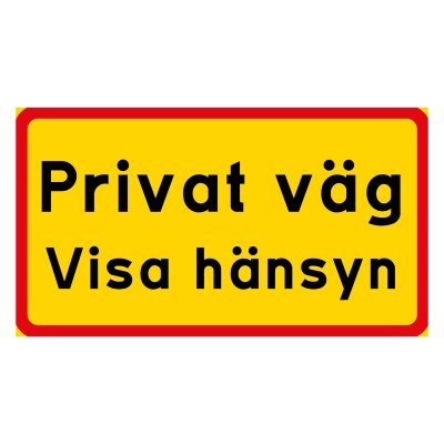Privat väg, flera alternativ, gul/röd skylt