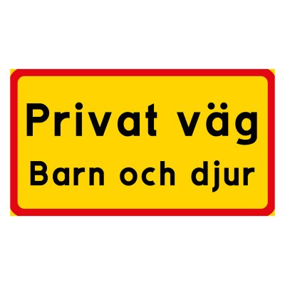 Privat väg, flera alternativ, gul/röd skylt