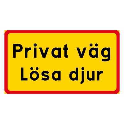 Privat väg, flera alternativ, gul/röd skylt