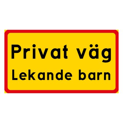 Privat väg, flera alternativ, gul/röd skylt
