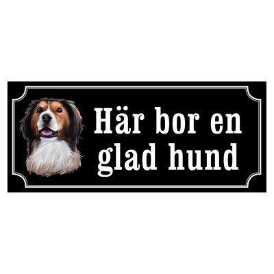 skylt kooiker här bor en glad hund