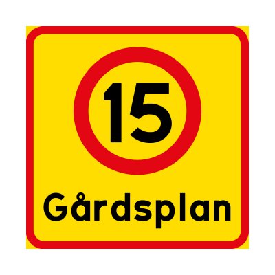 Gårdsplan med hastighetssiffra (5,10,15,20,30) skylt för gården kör ej genom gården kör sakta max 15
