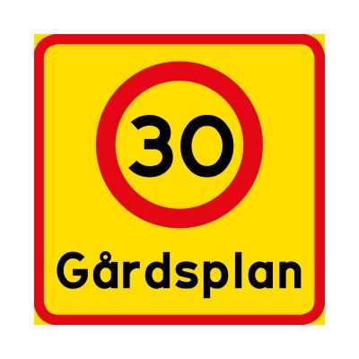 Gårdsplan med hastighetssiffra (5,10,15,20,30) skylt för gården kör ej genom gården kör sakta max 30