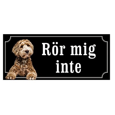 skylt ljusbrun labradoodle rör mig inte