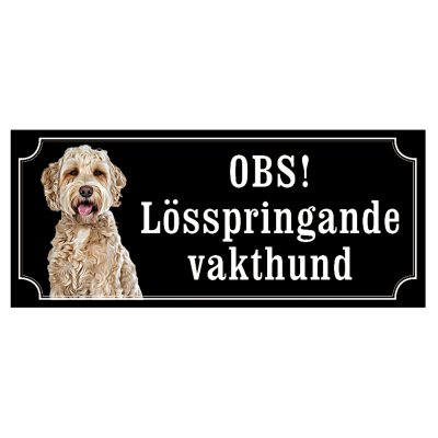 labradoodle skylt i gammaldagsstil obs lösspringande vakthund