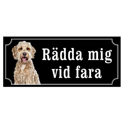 labradoodle skylt i gammaldagsstil rädda mig vid fara