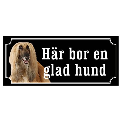 Skylt afganhund - olika sorter - svart gammaldags stil skylt med afganhund varning ör hunden hundskylt här bor en glad hund