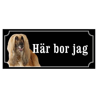 Skylt afganhund - olika sorter - svart gammaldags stil skylt med afganhund varning ör hunden hundskylt här bor jag