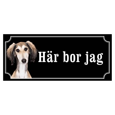 saluki fawn skylt sign hundskylt Saluki Grizzle/svart gammaldags stil- olika sorter - svart gammaldags stil hundskylthär bor jag