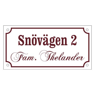 skylt med egen text två rader gammaldags stil emaljskylt i färgen vit-röd