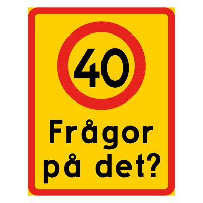Hastighetsskylt med texten, frågor på det?