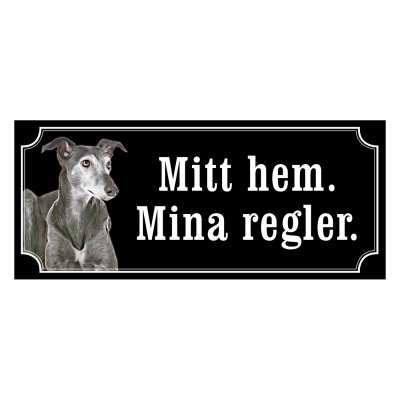 Greyhound blue gammaldags stil emaljskylt hund