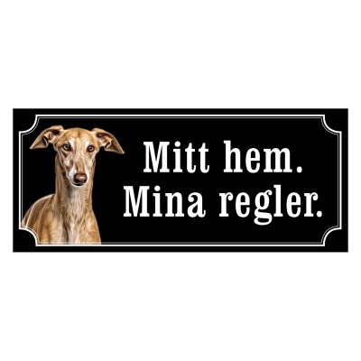 Greyhound fawn gammaldags stil emaljskylt hund