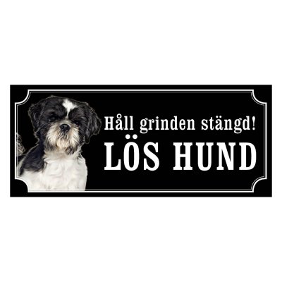 Shih tzu svart/vit gammaldags stil emaljskylt hund