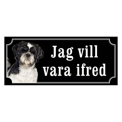 Shih tzu svart/vit gammaldags stil emaljskylt hund