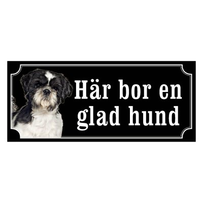 Shih tzu svart/vit gammaldags stil emaljskylt hund
