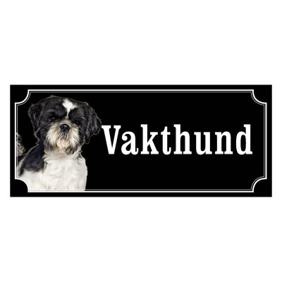 Shih tzu svart/vit gammaldags stil emaljskylt hund
