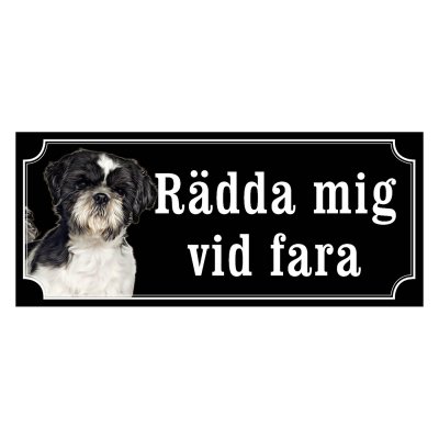 Shih tzu svart/vit gammaldags stil emaljskylt hund