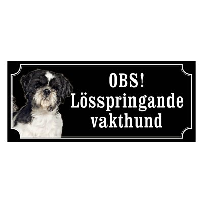 Shih tzu svart/vit gammaldags stil emaljskylt hund