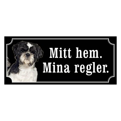 Shih tzu svart/vit gammaldags stil emaljskylt hundShih tzu svart/vit gammaldags stil emaljskylt hund