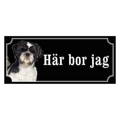 Shih tzu svart/vit gammaldags stil emaljskylt hund