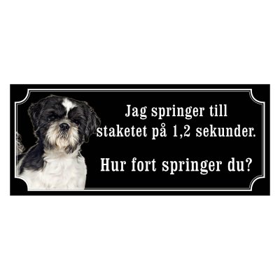 Shih tzu svart/vit gammaldags stil emaljskylt hund