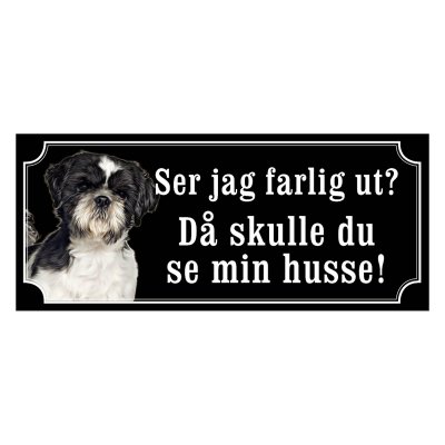 Shih tzu svart/vit gammaldags stil emaljskylt hund