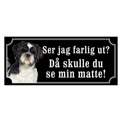Shih tzu svart/vit gammaldags stil emaljskylt hund