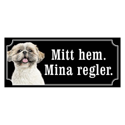 Shih tzu vit korthårig gammaldags stil emaljskylt hund