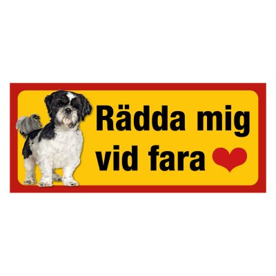 Röd/gul hundskylt, Shi-tzu hundskyltar, hundskyltar