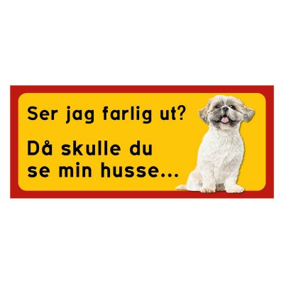 Röd/gul hundskylt, Shi-tzu hundskyltar, hundskyltar