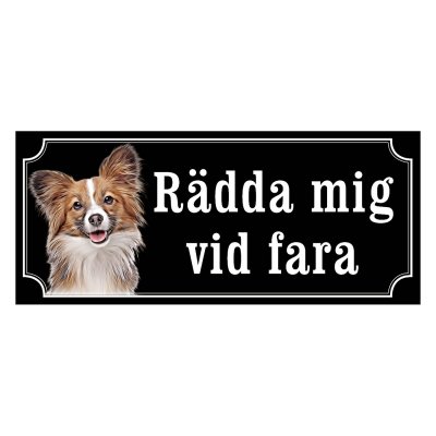 Papillon brun/vit gammaldags stil emaljskylt hund