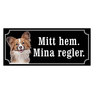 Papillon brun/vit gammaldags stil emaljskylt hund