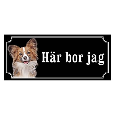 Papillon brun/vit gammaldags stil emaljskylt hund